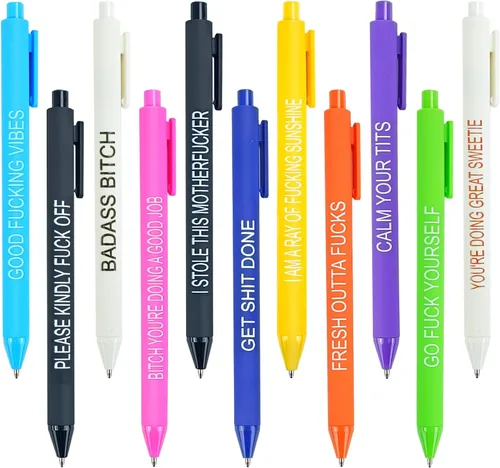 Vista 8 de QPEY 7 bolígrafos sarcásticos, juego de bolígrafos de palabras malditas diarias, bolígrafos divertidos para adultos, tinta negra, 1.0 mm, siete días