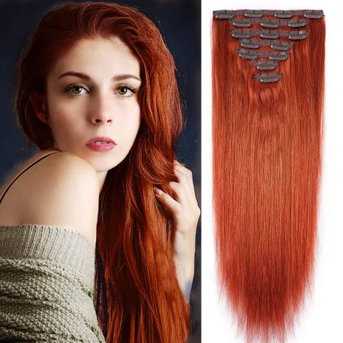 Vista 12 de Extensiones de cabello humano con clip de 14 pulgadas, 4.33 oz, 7 piezas, 16 clips, color marrón chocolate, doble trama, extensiones de cabello Remy