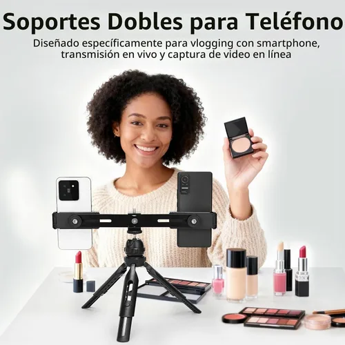 Vista 2 de Kit de video con soporte para teléfono doble, soporte de trípode para iPhone y Android