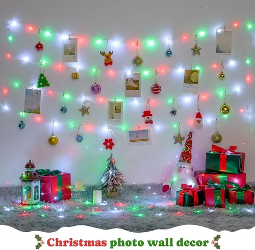 Vista 6 de JMEXSUSS Paquete de 2 luces de hadas de Navidad que funcionan con pilas con control remoto, total 200 LED 66 pies luces de cadena parpadeantes