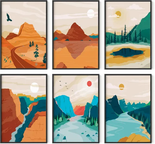 Vista 33 de HAUS AND HUES Pósteres vintage del parque nacional, juego de 6 impresiones artísticas de parques nacionales, arte de pared de naturaleza y juego