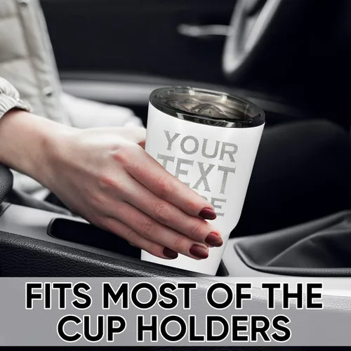 Vista 5 de Vaso de café personalizado con tapa y pajita, 30 onzas, añade tu propio texto Blanco