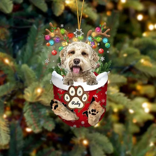 Vista 165 de Adornos personalizados de Pug cervatillo – Decoración personalizada para árbol de Navidad con patas de bolsillo de nieve