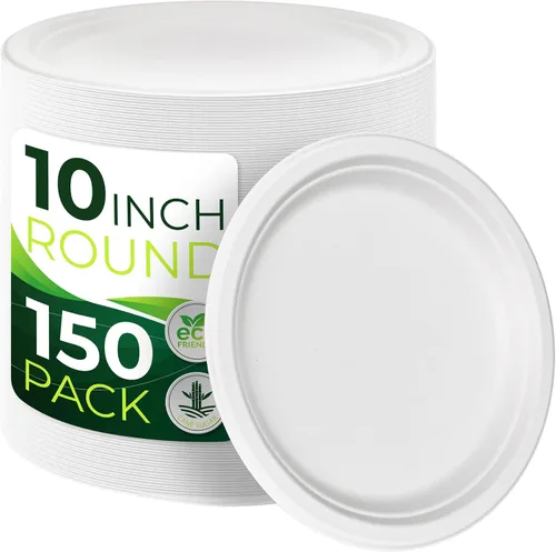 Vista 14 de 150 platos de papel marrón 100% compostables de 10 pulgadas, platos desechables resistentes de 3 compartimentos, platos seccionales ecológicos
