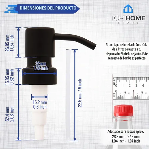 Vista 2 de Bombas dispensadoras de jabón y loción de acero inoxidable, reemplazo para tus botellas (negro mate, paquete de 2)