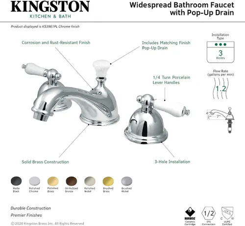 Vista 6 de Kingston Brass KS3967PL Grifo de baño extendido de 8 pulgadas, latón cepillado