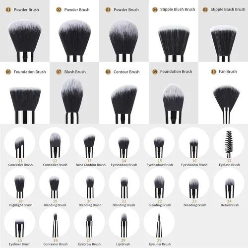 Vista 5 de MSQ - Juego de 29 brochas de maquillaje profesionales con cinturón ajustable, bolsa de maquillaje, base de polvo, brochas para sombras de ojos