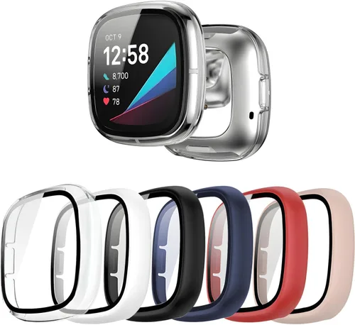 Vista 8 de Paquete de 6 fundas protectoras de pantalla para Fitbit Sense 2 / Versa 4 [cobertura completa], parachoques de policarbonato duro, accesorios