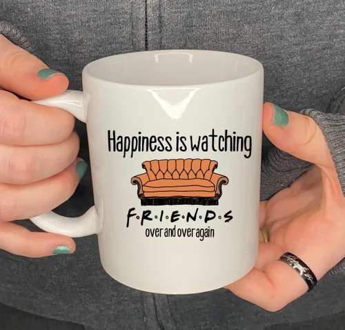 Vista 2 de Taza de café Happiness is watching Friends una y otra vez