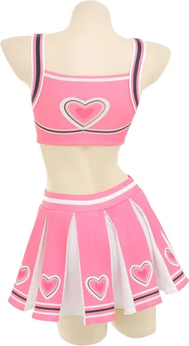 Vista 5 de miccostumes Disfraz de animadora para mujer con patrón de corazón y falda con pompones