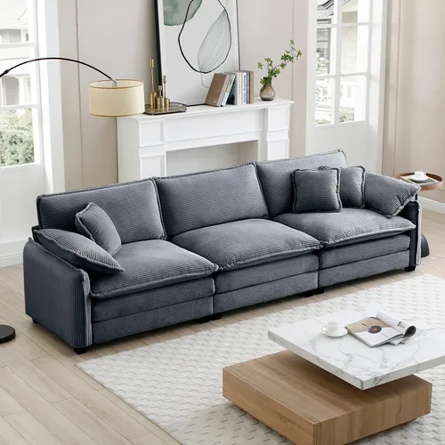 Vista 146 de Sofá Loveseat Grande en Beige y Blanco de 194.8 cm, Sofás Seccionales de 2 Plazas Grandes para Sala de Estar, Sofá Seccional Modular de Tela
