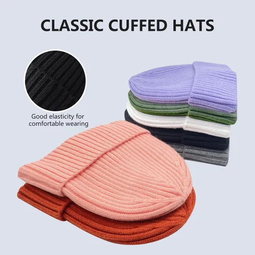 Vista 6 de CYNROFVEN Gorros de punto para hombres y mujeres, con forro polar para invierno, cálidos gorros de punto con puños para exteriores y uso diario