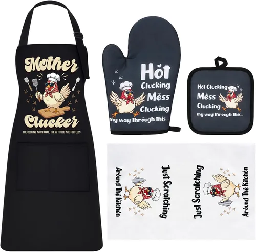 Vista 8 de Defresit Juego de delantales divertidos para hornear para mujeres y hombres, suministros de cocina para hornear 2 piezas blanco y negro