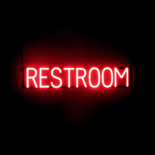 Vista 19 de SpellBrite Letrero de MEN para baños de negocios Letreros relacionados con el baño con aspecto de neón, luz LED azul 13.8 x 6.3 pulgadas