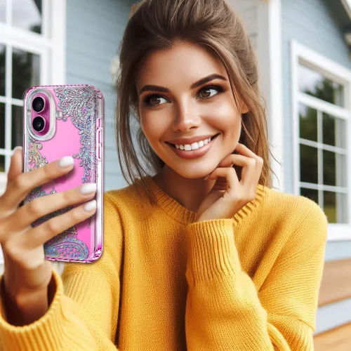 Vista 8 de Funda para iPhone 16, con protector de pantalla, linda para mujeres y niñas, funda protectora de grado militar de 10 pies para iPhone 16, funda