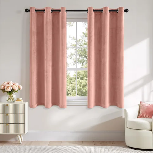 Vista 91 de ANRODUO Cortinas de terciopelo beige de 45 pulgadas de largo, opacas con aislamiento térmico insonorizado, cortinas de privacidad para oscurecer