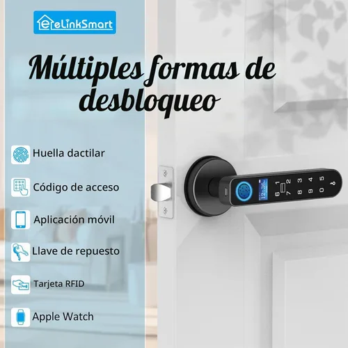 Vista 8 de Cerradura de puerta de entrada sin llave con código RFID tarjeta NFC APP Keypad, manija de puerta interior biométrica inteligente automática