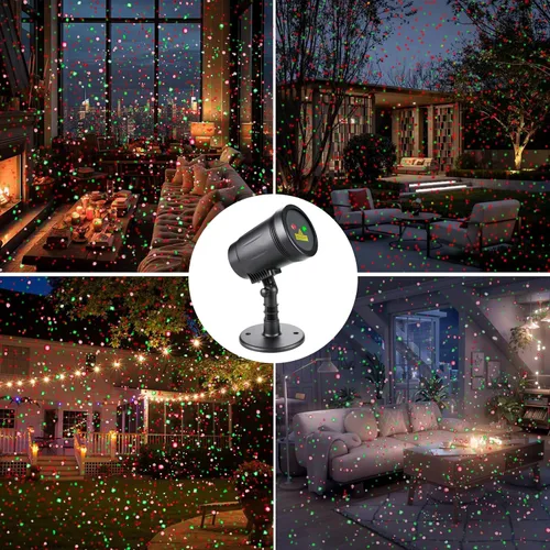Vista 6 de Proyector de luces de Navidad al aire libre, luces láser de Navidad foco espectáculo de estrellas rojas y verdes con control remoto inalámbrico RF