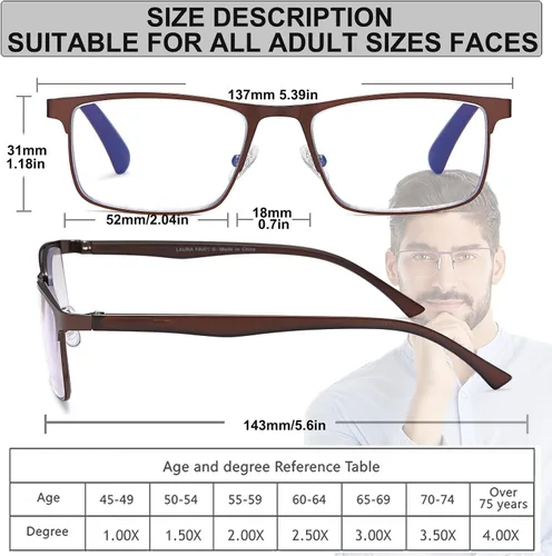 Vista 4 de 3 pares de anteojos de lectura, elegante marco de metal, anteojos ligeros con filtro - Gafas para hombre antirreflejos - Bisagra de resorte