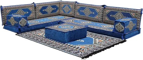 Vista 149 de arabicsofa Juego de asientos Jalsa en forma de L – Majlis árabe hecho a mano con almohadas de respaldo