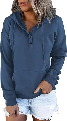 Vista 2 de Sudaderas con capucha de moda de otoño para mujer, sudaderas casuales de manga larga con botones, sudaderas Y2K para adolescentes y niñas