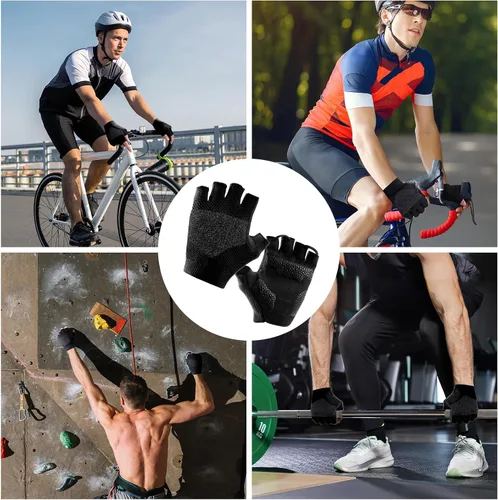 Vista 7 de Guantes de ciclismo para hombres y mujeres, guantes de bicicleta de medio dedo, para ciclismo, gimnasio, levantamiento de pesas, remo, motocicleta
