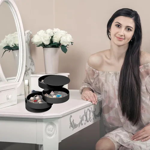 Vista 6 de Unaone Organizador de joyas, caja de almacenamiento de joyería giratoria de 4 capas para mujeres y niñas, pequeña caja de joyería de acrílico