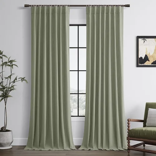 Vista 12 de Cortinas 100% opacas de 96 pulgadas de largo para sala de estar, dormitorio, verano, aislamiento térmico, lino sintético, cortinas opacas de techo a
