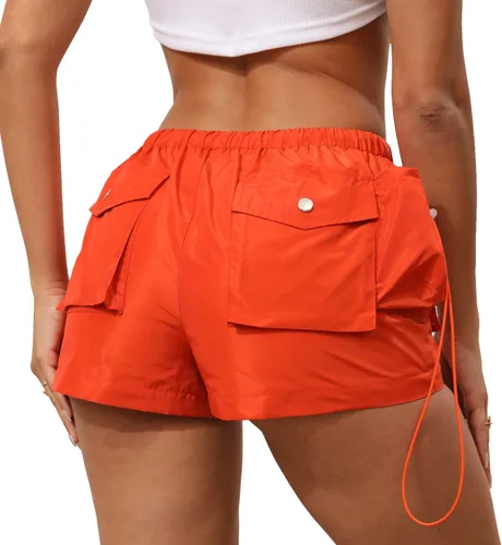 Vista 2 de FMEYOA Pantalones cargo de secado rápido para mujer, con cordón elástico, cintura baja, pantalones de senderismo con múltiples bolsillos Jogger Y2K