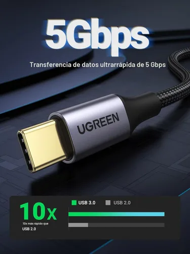 Vista 2 de UGREEN Cable USB a USB C 3.0 Cable USB C 3.0 de transferencia de datos de 5 Gbps tipo C, cable trenzado de nailon de carga rápida para Android