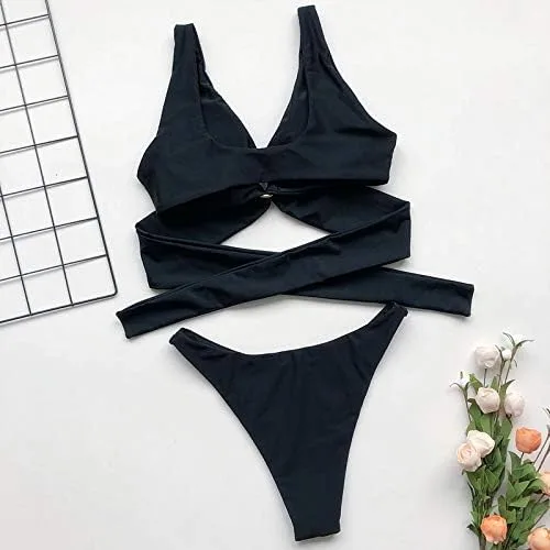 Vista 4 de CYee Traje de baño sexy de 2 piezas con cuello en V para mujer