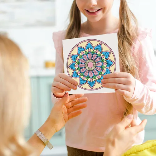 Vista 7 de Hiwhy 48 tarjetas para colorear de mandala de 10 x 10 pulgadas, cartulina para colorear para aliviar el estrés, relajación, patrón de mandala