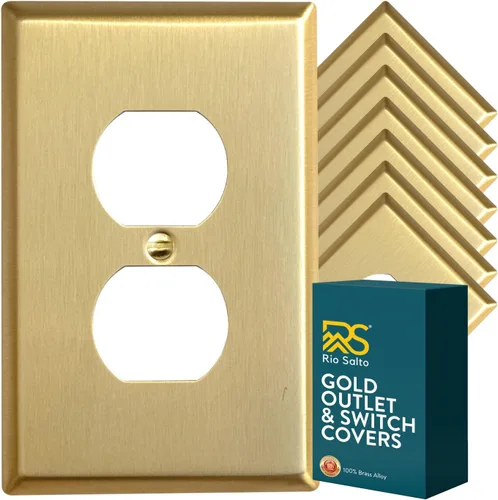 Vista 10 de Rio Salto BRASS Signature Collection MIDSIZE - Placa de pared de metal dorado para interruptor de luz o cubierta de tomacorriente, placa de pared