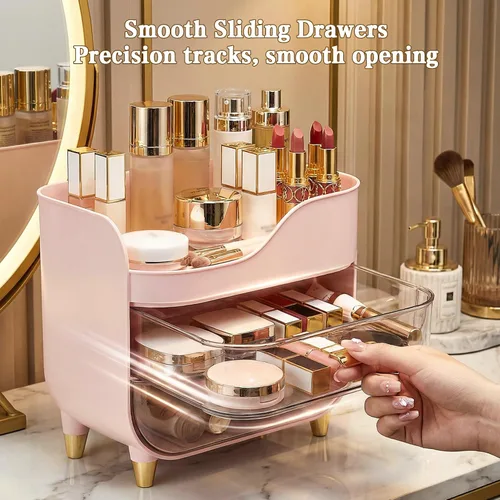 Vista 4 de Organizador de maquillaje para tocador con cajones grandes y suaves, organizador de cuidado de la piel extra grande para encimera de baño y tocador