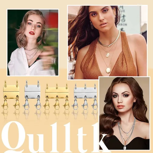 Vista 6 de Qulltk Cierre de capas de collar con cierre magnético para joyas, separador de oro y plata para collares y cadenas apilables