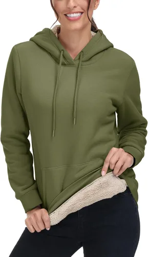 Vista 77 de MAGCOMSEN Sudaderas con capucha para mujer, con forro de sherpa, de vellón, para invierno, cálido, pesado, de algodón, con bolsillo