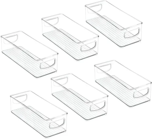 Vista 9 de mDesign Contenedores pequeños de plástico para almacenamiento de baño con asas para organización en armario, armario, tocador o estante de armario
