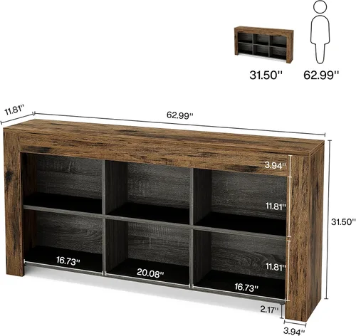 Vista 2 de Tribesigns Mesa consola de 63 pulgadas de largo, mesa de entrada de madera rústica con 6 cubos de almacenamiento, mesa de sofá industrial estrecha