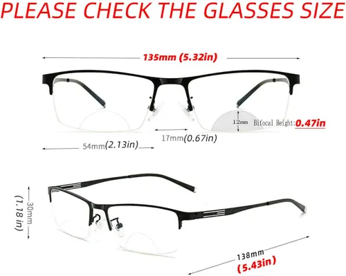 Vista 4 de laureles Gafas de lectura bifocales para hombre, lentes fotocromáticas para negocios, lentes fotocromáticas, metales, medio marco, moda, transición