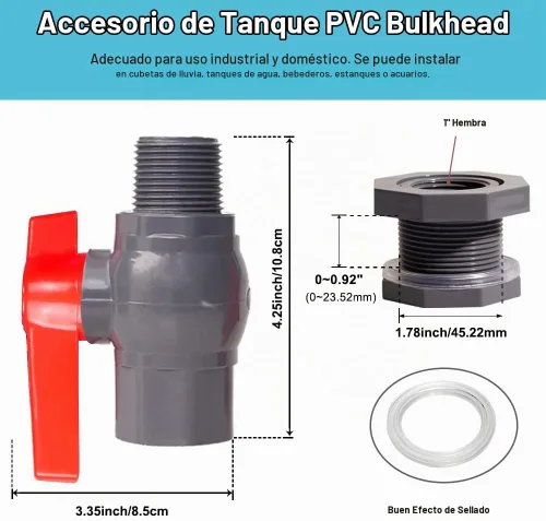 Vista 2 de QuQuyi - Kit de grifo de válvula de barril de lluvia de PVC de 1 pulgada con válvula de bola y adaptador de montaje de mamparo para tanques de agua