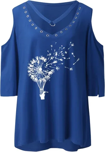 Vista 2 de Blusa casual de verano para mujer, cuello en V, media manga, blusa casual de verano al aire libre para mujer, camisetas y blusas sin mangas