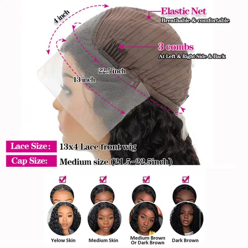 Vista 5 de Peluca de cabello humano con malla frontal de onda profunda 13x4 HD, transparente, con rizos, para mujeres, 180% de densidad, sin pegamento, cabello