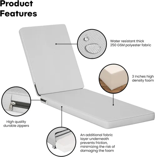 Vista 2 de Chaise Lounge - Cojines para muebles de patio al aire libre Cojines para sillas de patio resistentes al agua de 72 x 21 pulgadas Cojines Gris