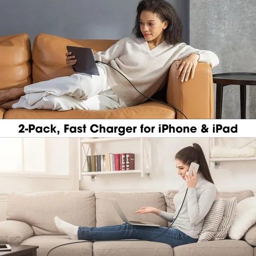 Vista 7 de Cargador para iPhone 17 16 15 de carga rápida, bloque de cargador de pared USB C de 20 W con cable de tipo C a C de 10 pies para Apple iPhone 17/17