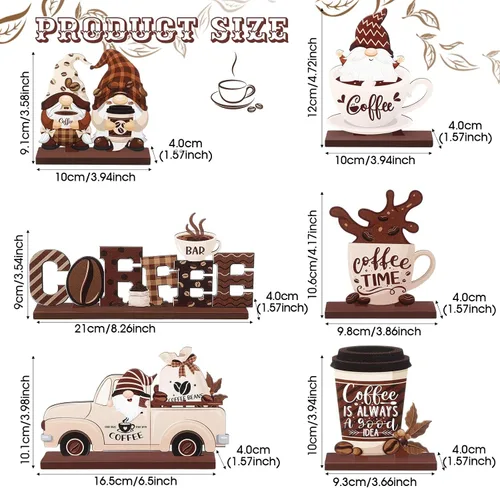 Vista 2 de Blosssound 6 piezas de decoración para barra de café, accesorios para barra de café, gnomos de granja, pieza central rústica para mesa, decoración