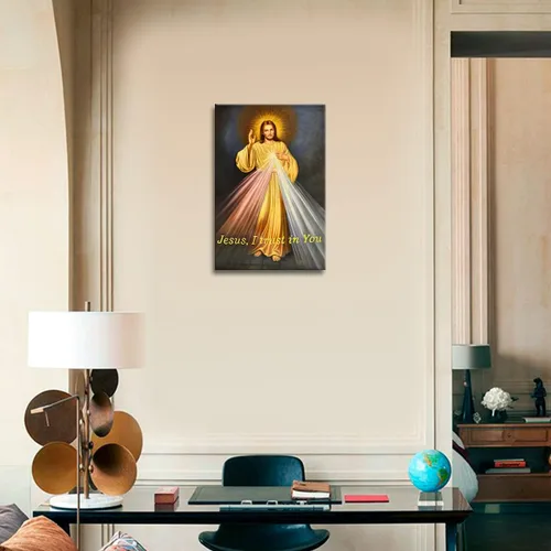 Vista 5 de Roya Art -Cuadro de la Divina Misericordia, póster de Cristo Jesús, arte de pared religioso Jesús confío en ti, obra de arte inspiradora en lienzo