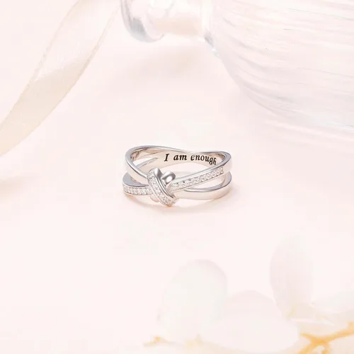 Vista 4 de DAOCHONG Anillo de Plata de Ley 925 "Soy Suficiente, Soy Digna, Soy Fuerte, Soy Amada" para Mujeres