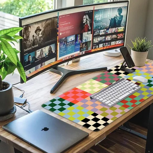 Vista 7 de iCasso Tapete de escritorio, bonita funda de escritorio para mujer, 35.4 x 1-Colorido a cuadros