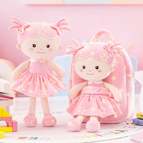 Vista 21 de Onetoo Mochila para niños pequeños, regalos de regreso a clases, mochilas para niñas y niños con muñecas de bebé ligeras y suaves en vestido