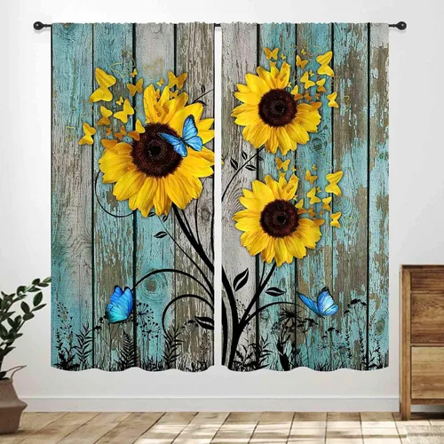 Vista 7 de Cortinas infantiles de abejas, cortinas de campo de primavera de acuarela de girasoles florales de nido de abeja, adorables abejas, cortinas